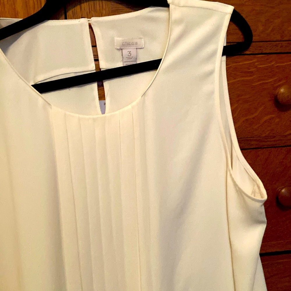 Chico’s sleeveless blouse, ivory crepe.